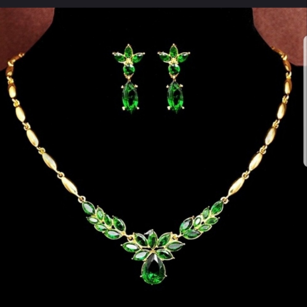 Gold plated CZ stone necklace and earring set New